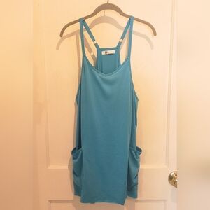 NWOT Women's Workout Romper Dress w/Shorts Pockets Blue XL